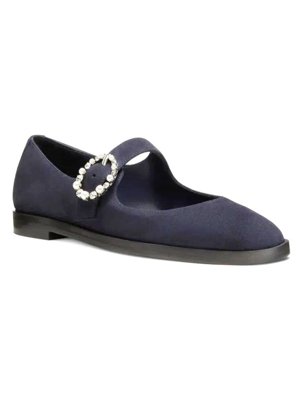 $550 STUART WEITZMAN Loralei Crystal PEARL Mary Jane SUEDE BLUE 9.5 (DD21)